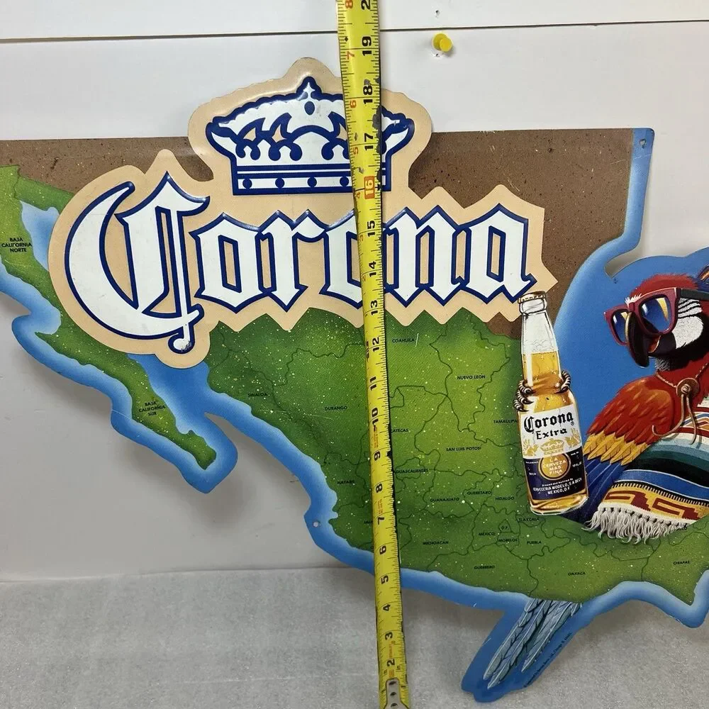 Corona Beer Parrot Mexico Map Man Cave Metal Tin Sign Vintage Bar Sign 24x19”